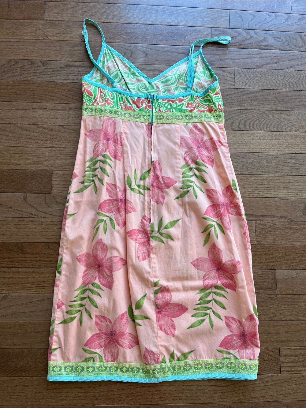 Roxy Pink Floral Mini Sun Dress with Green Accents - Picture 4 of 5
